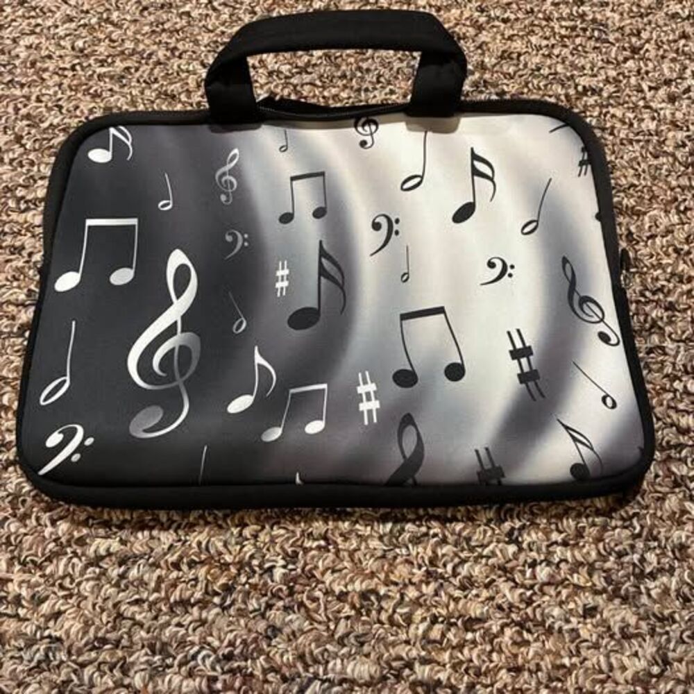 iColor Tablet/Small Laptop Sleeve Music Notes Black White Grey